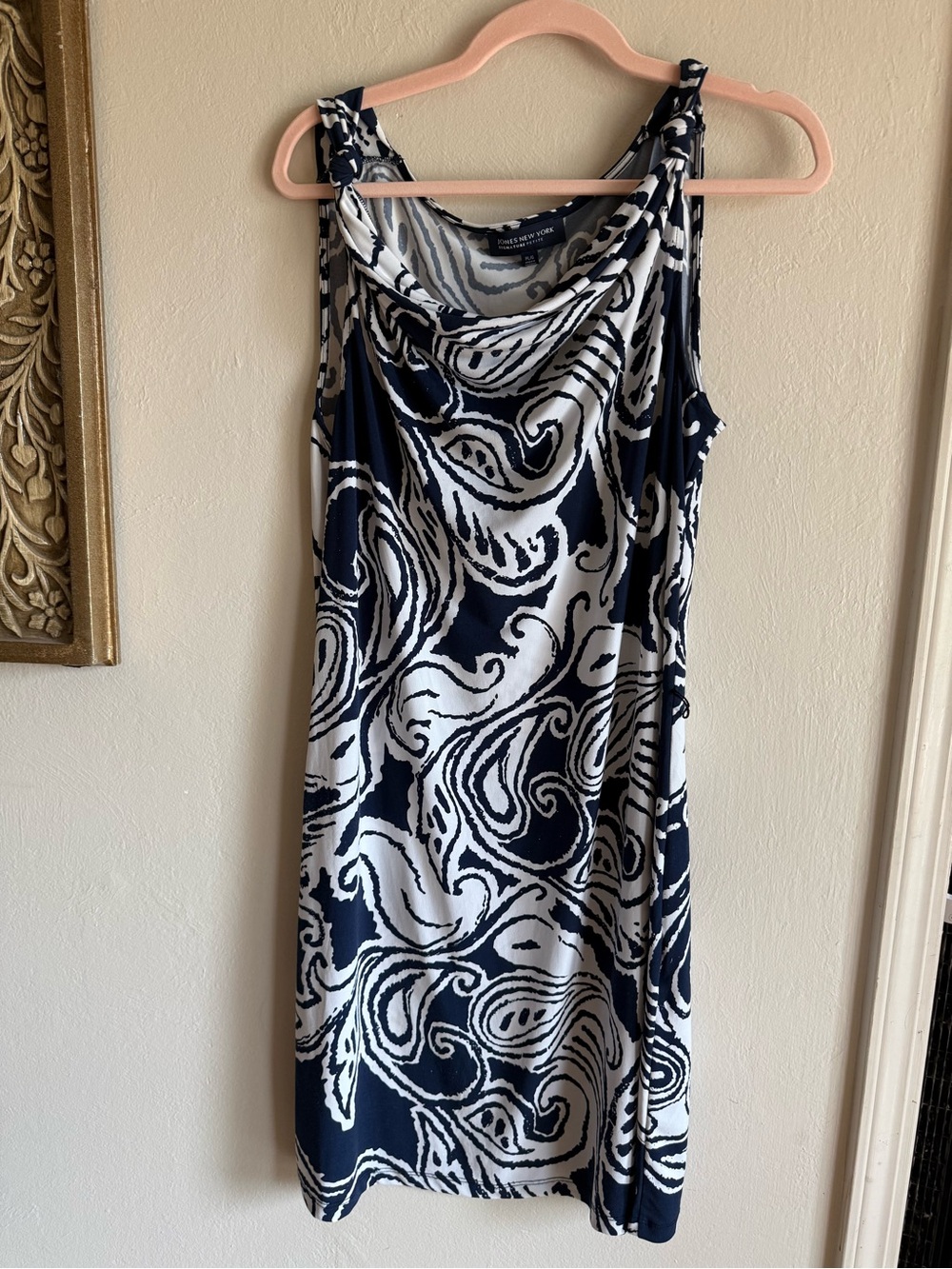 Jones New York Signature Petite Cowl Neck Paisley Swirl Shift Dress PL